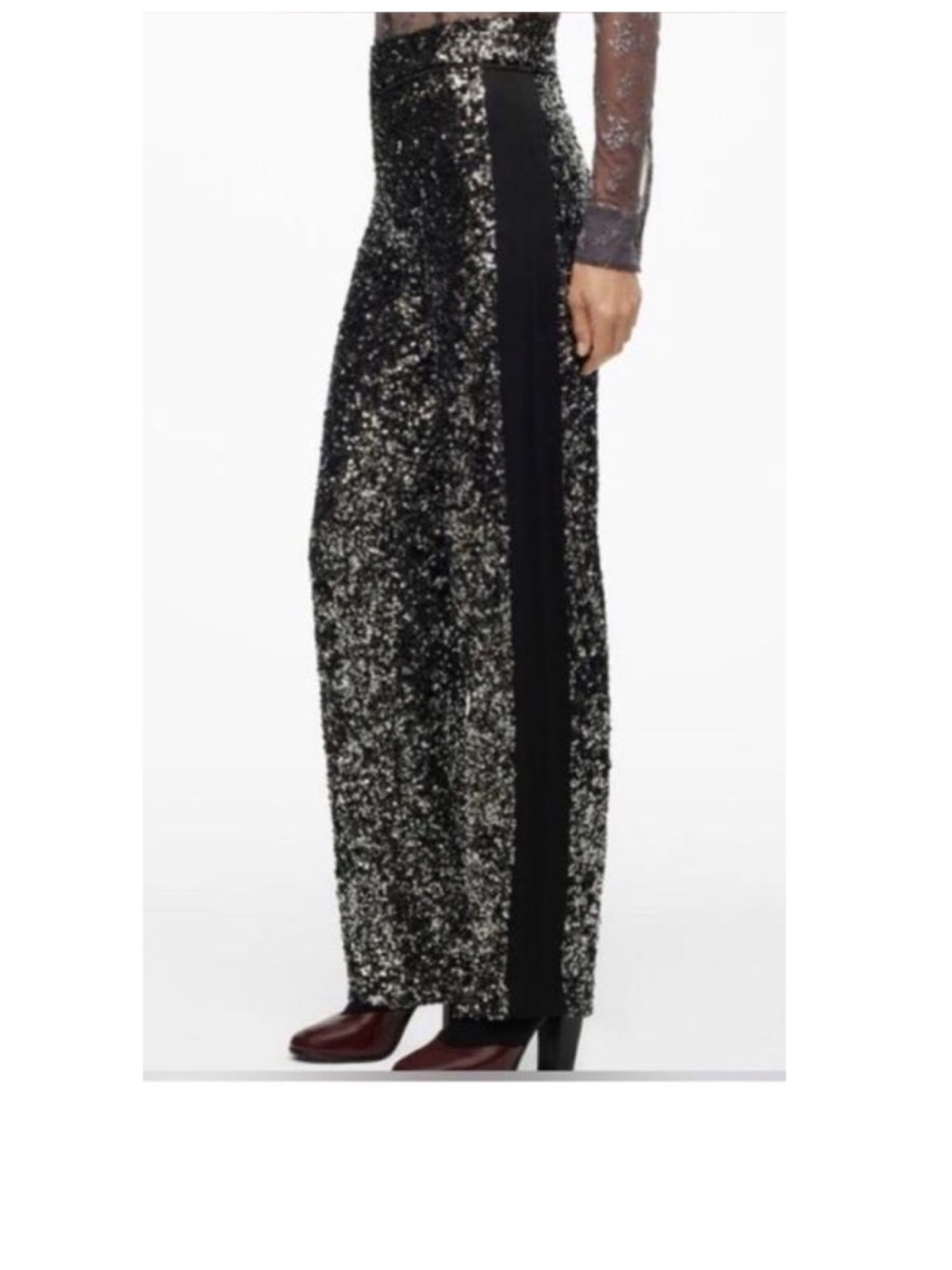 Zara Black and Silver Sequin Wide-Leg Trousers with Side Panel NEW WITHOUT TAGS